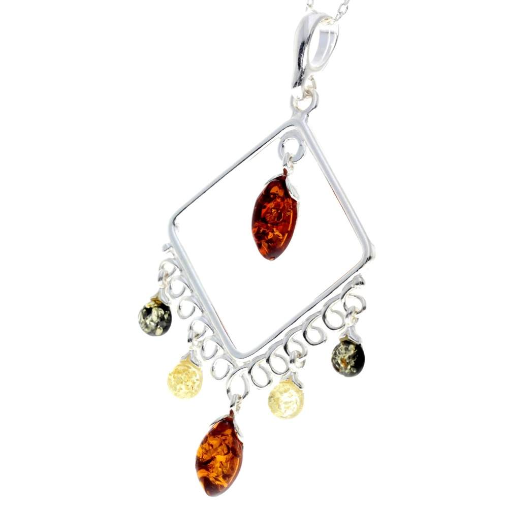 925 Sterling Silver & Genuine Baltic Amber Modern Pendant - 8205P