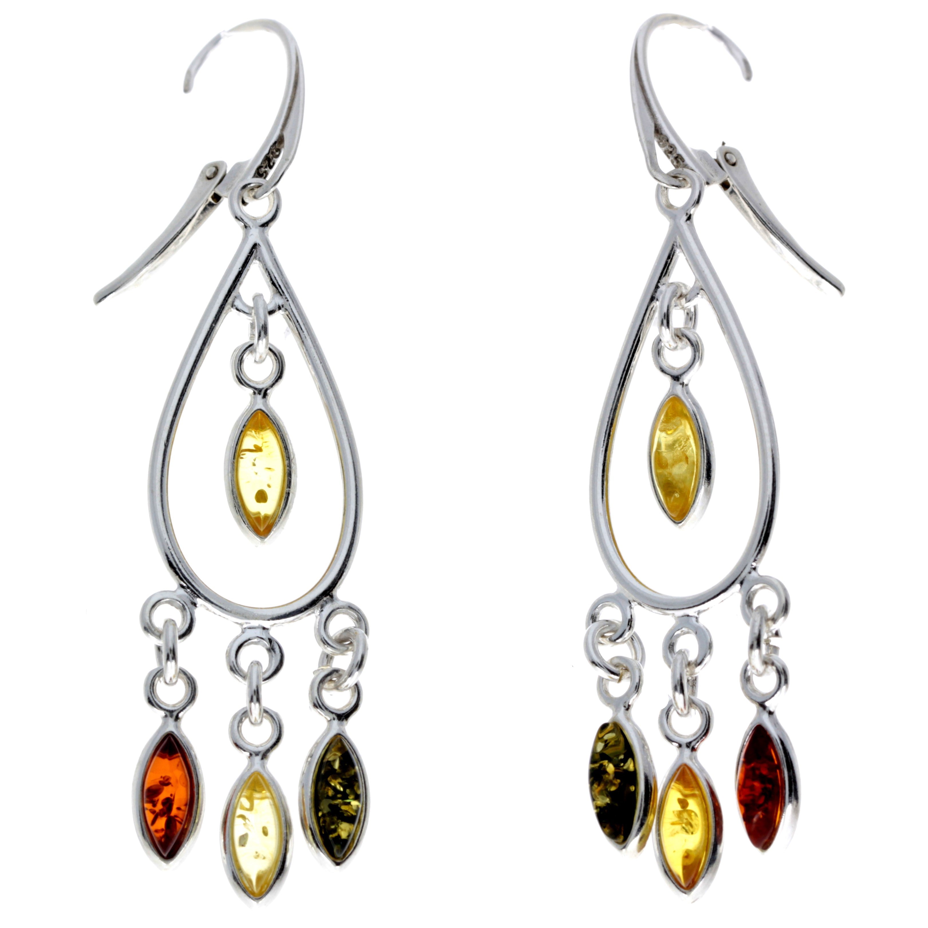 925 Sterling Silver & Genuine Baltic Amber Large Drop Earrings - 8211