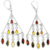 925 Sterling Silver & Genuine Baltic Amber Large Modern Drop Earrings - 8216