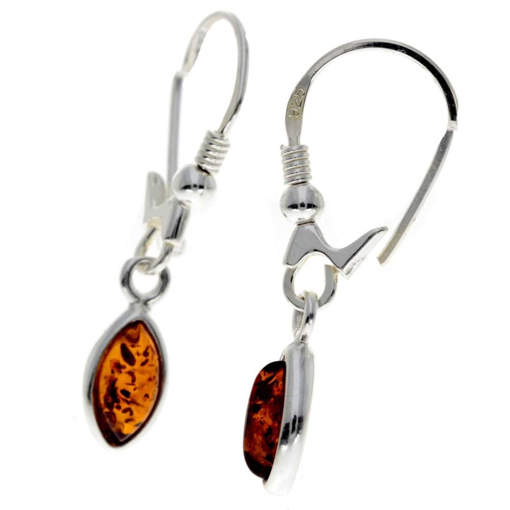 925 Sterling Silver & Genuine Baltic Amber Classic Drop Earrings - 8268D