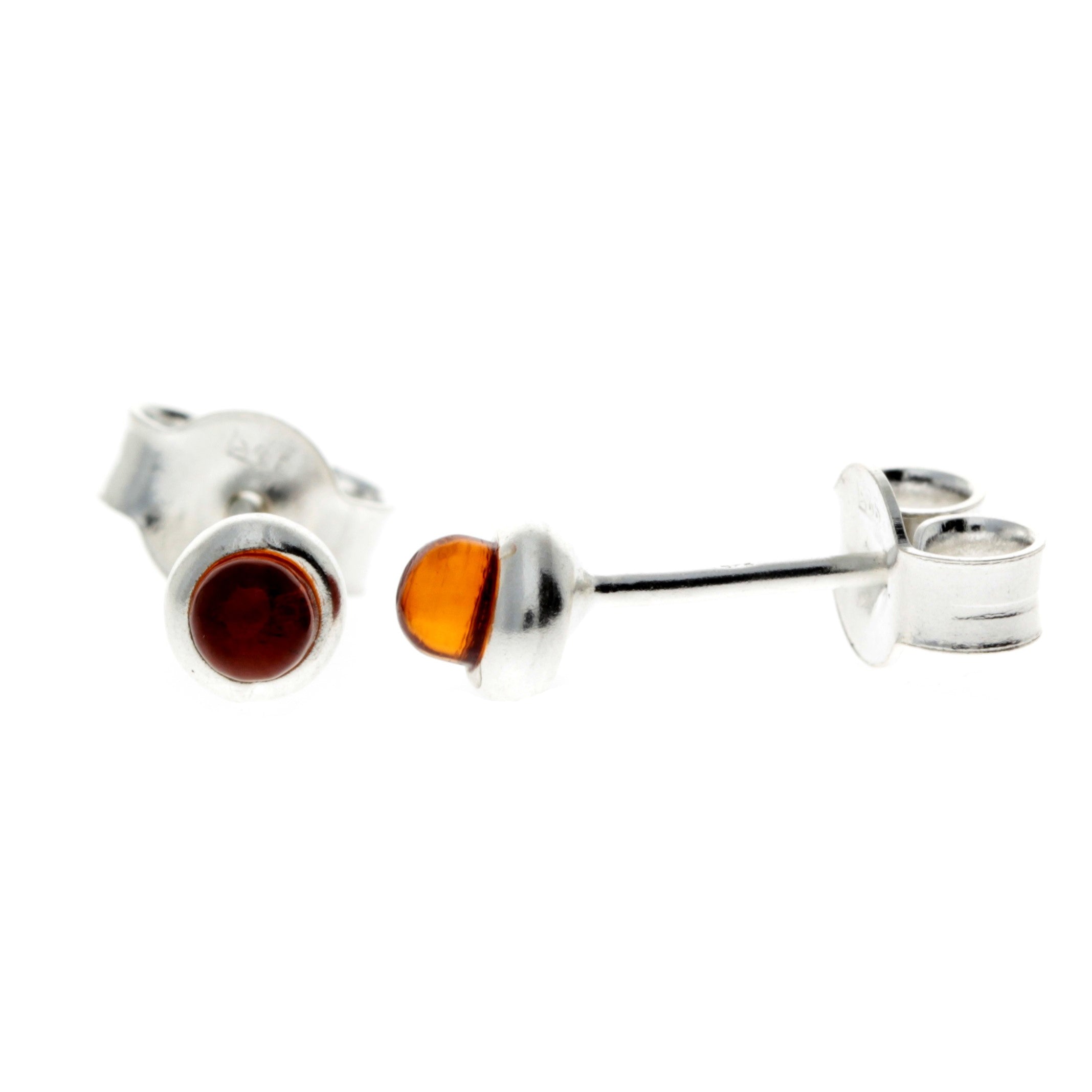 925 Sterling Silver & Genuine Baltic Amber Classic Small Studs Earrings - 8275
