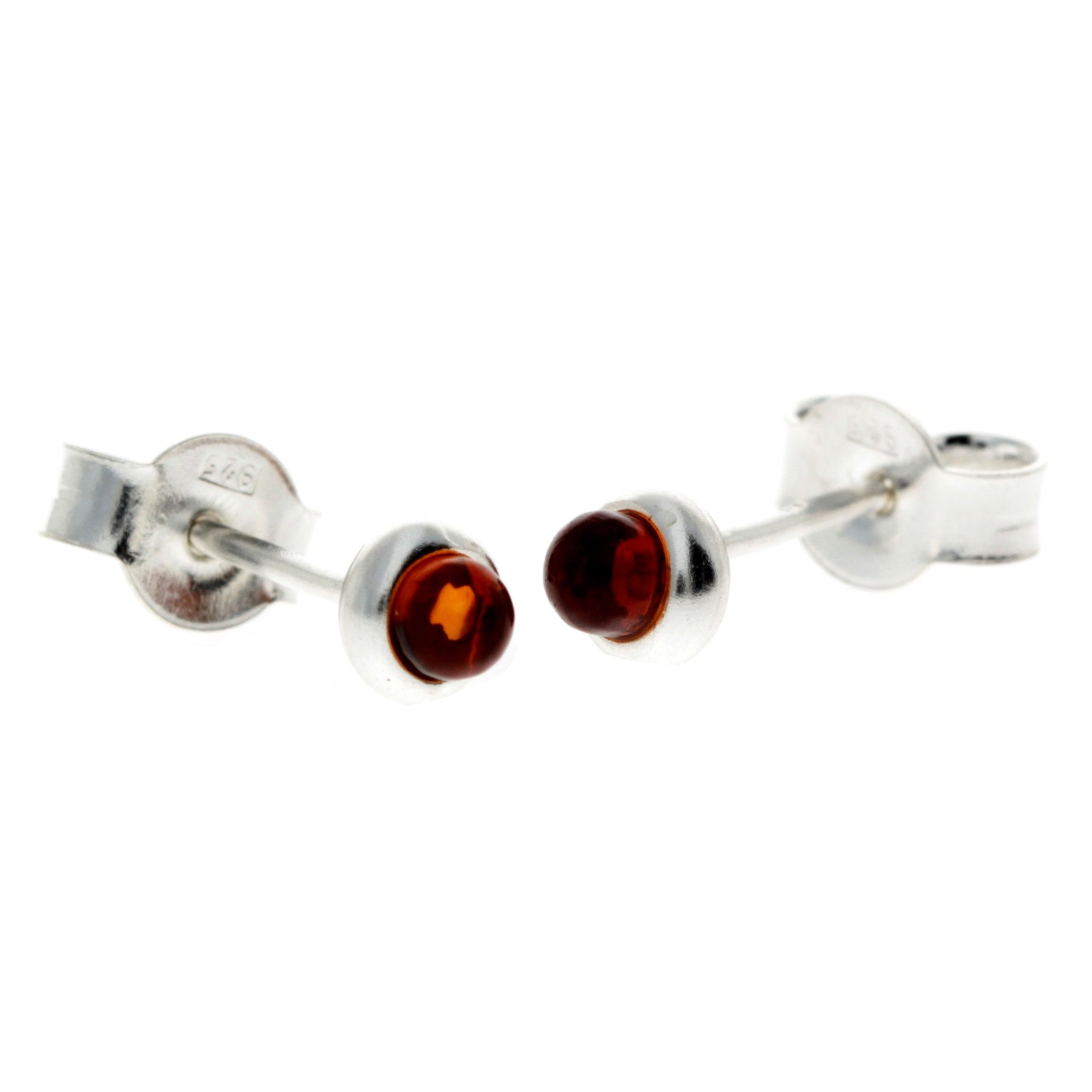925 Sterling Silver & Genuine Baltic Amber Classic Small Studs Earrings - 8275