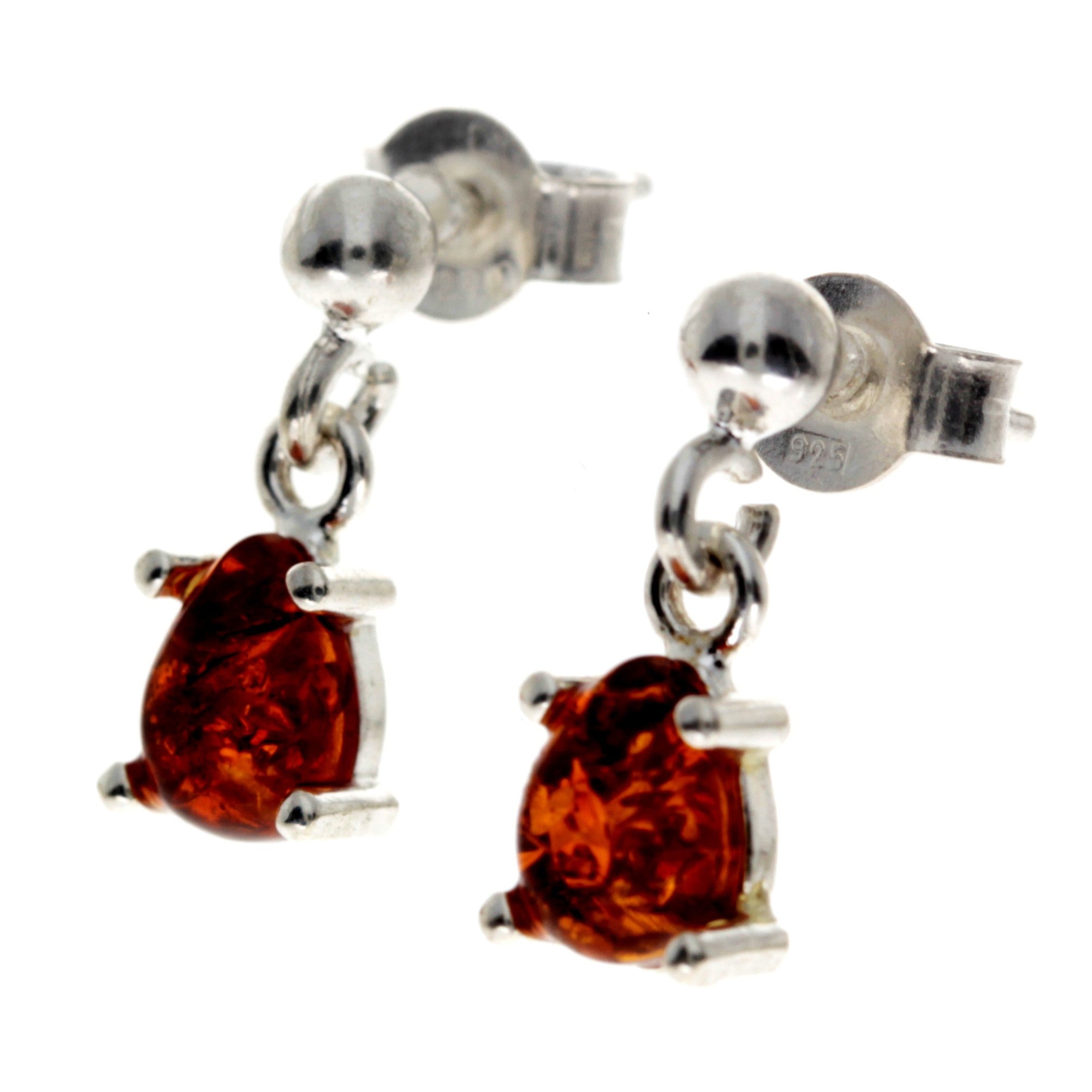 925 Sterling Silver & Genuine Baltic Amber Small Tear Drop Earrings - 8316