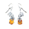 925 Sterling Silver & Genuine Baltic Amber Rose Drop Earrings - 8320