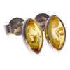 925 Sterling Silver & Genuine Baltic Amber Classic Oval Studs Earrings - 8343