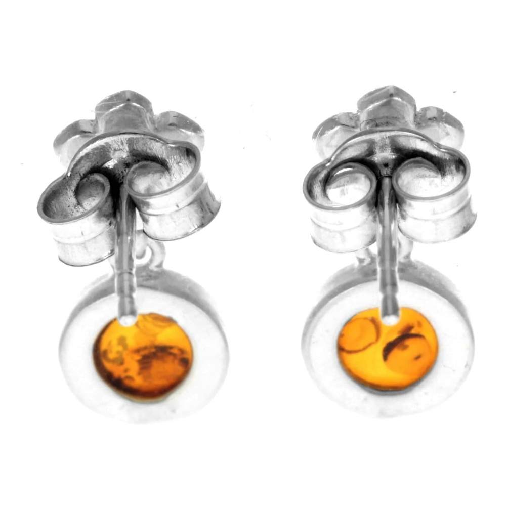 925 Sterling Silver & Genuine Baltic Amber Flower Studs Dangling Earrings - 8506