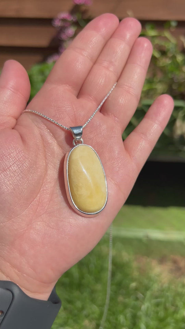 925 Sterling Silver & Genuine Lemon Baltic Amber Exlusive Unique Pendant - PD2251