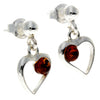 925 Sterling Silver & Genuine Baltic Amber Heart Drop Earrings - AA005