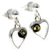 925 Sterling Silver & Genuine Baltic Amber Heart Drop Earrings - AA005