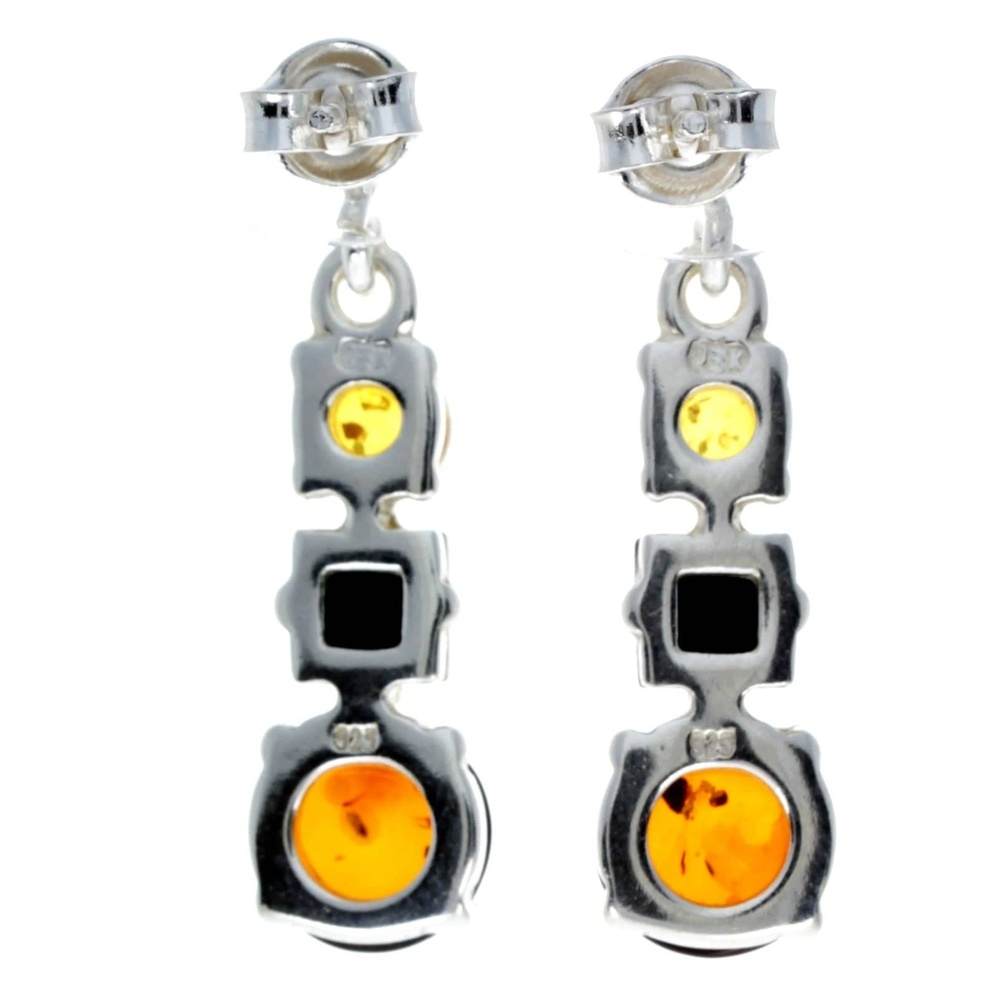 925 Sterling Silver & Genuine Baltic Amber Multi Stone Drop Classic Earrings - AA012