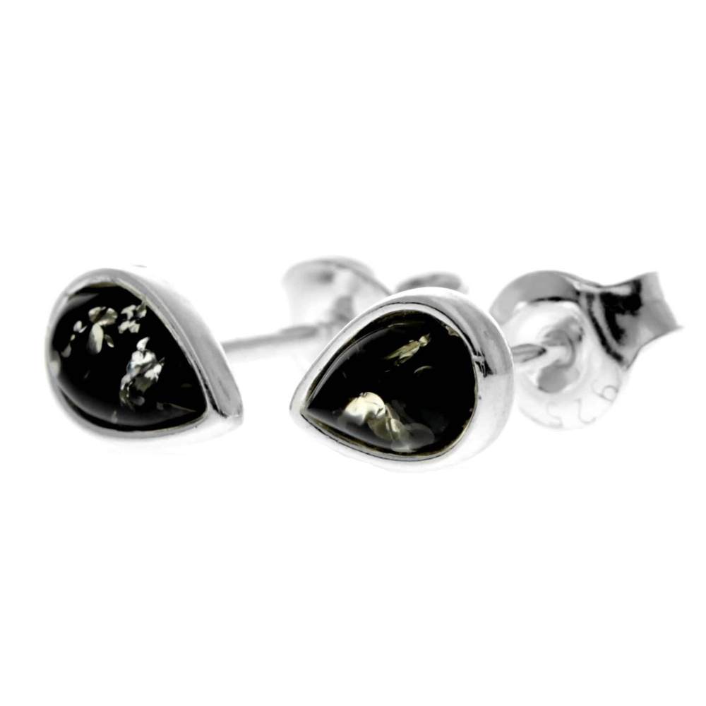 925 Sterling Silver & Genuine Baltic Amber Little Pears Studs Earrings - AA013