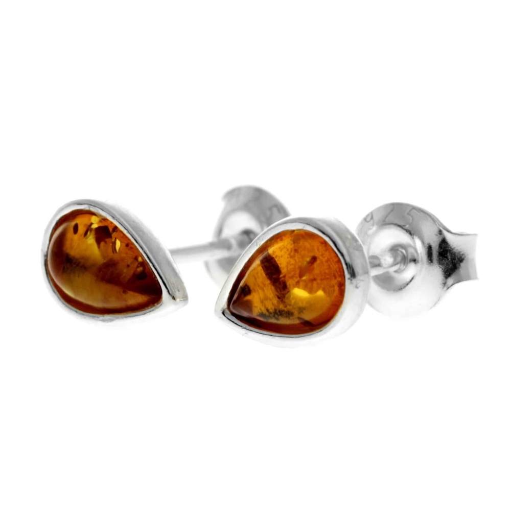 925 Sterling Silver & Genuine Baltic Amber Little Pears Studs Earrings - AA013