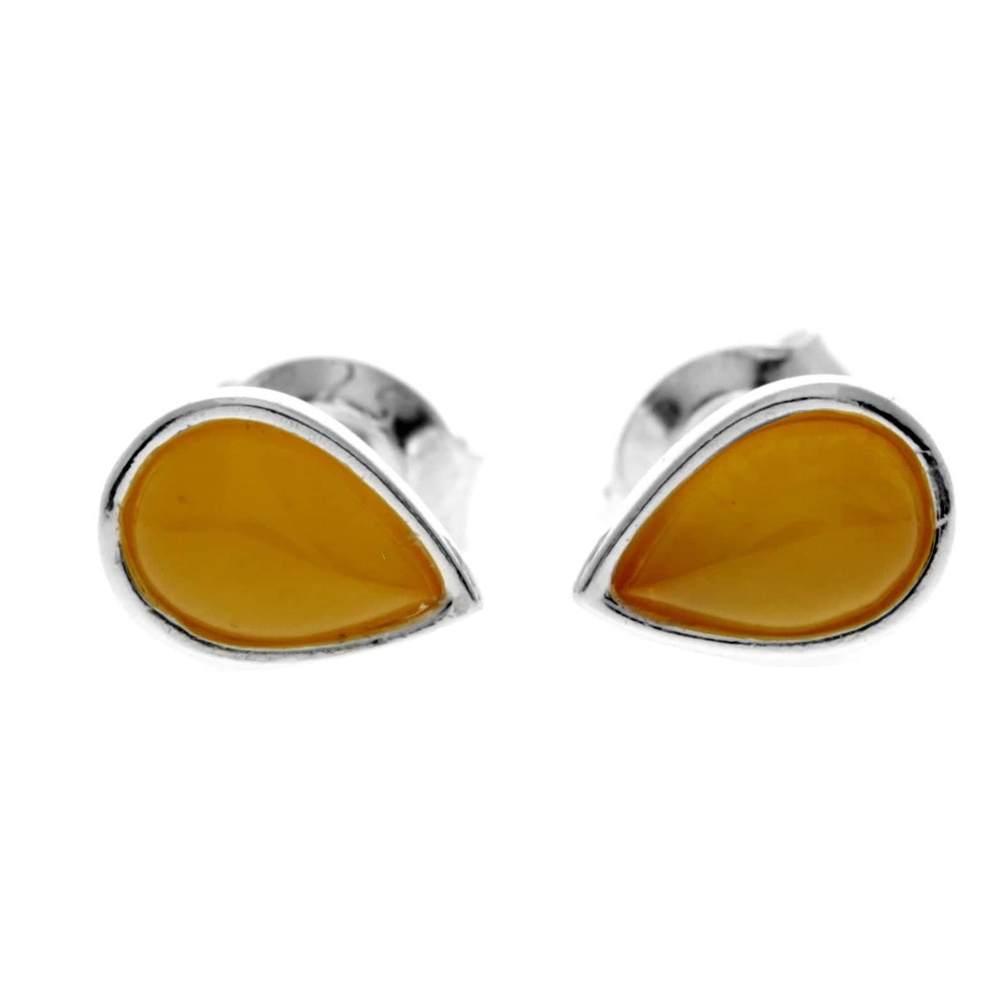 925 Sterling Silver & Genuine Baltic Amber Little Pears Studs Earrings - AA013