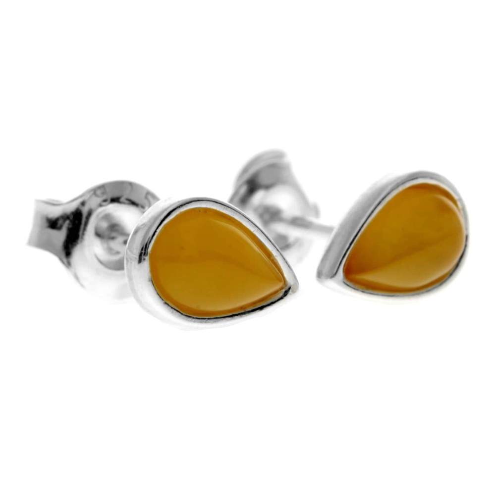 925 Sterling Silver & Genuine Baltic Amber Little Pears Studs Earrings - AA013