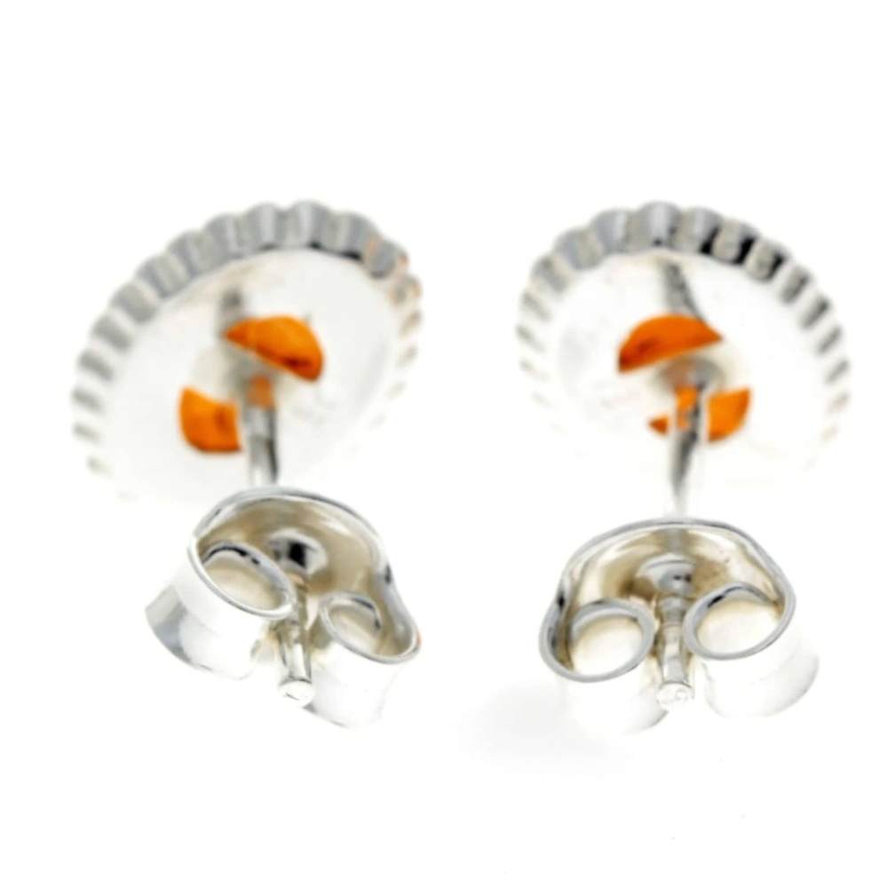 925 Sterling Silver & Genuine Baltic Amber Classic Oval Studs Earrings - AA027