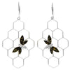 925 Sterling Silver & Genuine Baltic Amber Large Honey Bumble Bee Drop Earrings - AA029