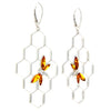 925 Sterling Silver & Genuine Baltic Amber Large Honey Bumble Bee Drop Earrings - AA029