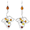 925 Sterling Silver & Baltic Amber Large Leaf Drop Hoops Earrings - AA031