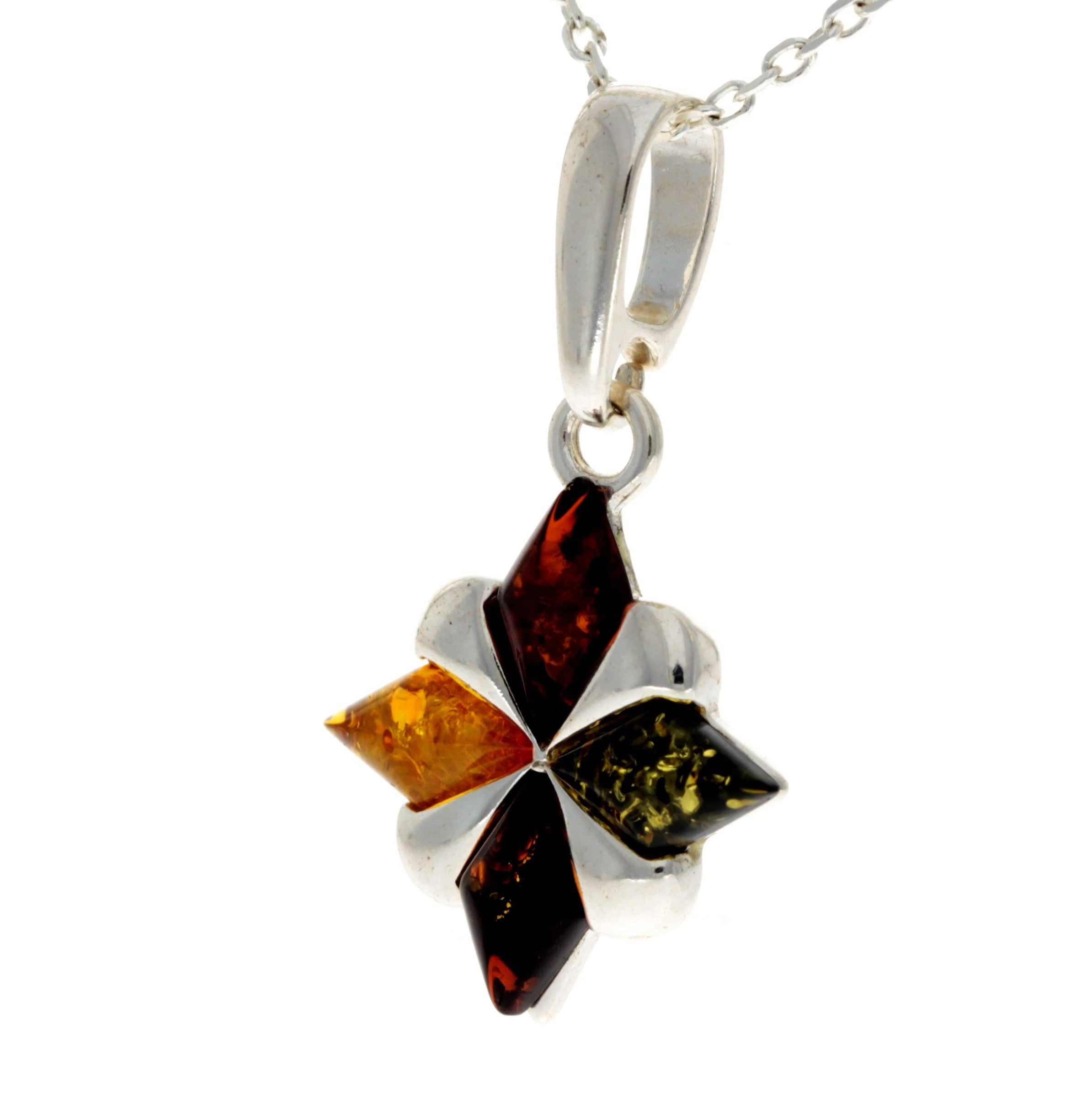 925 Sterling Silver & Genuine Baltic Amber Classic Pendant - AA211