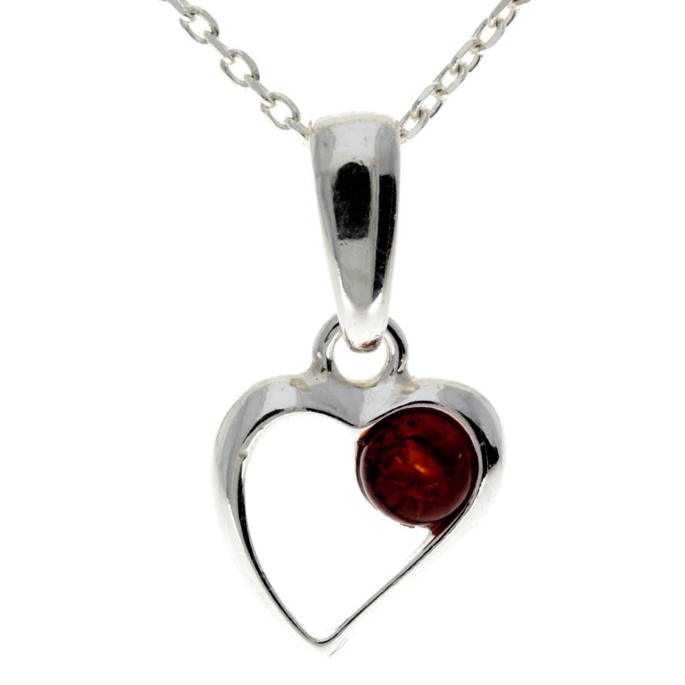 925 Sterling Silver & Genuine Baltic Amber Small Classic Heart Pendant - AA217