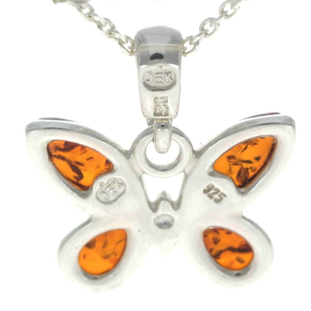 925 Sterling Silver & Genuine Baltic Amber Classic Butterfly Pendant - AA228