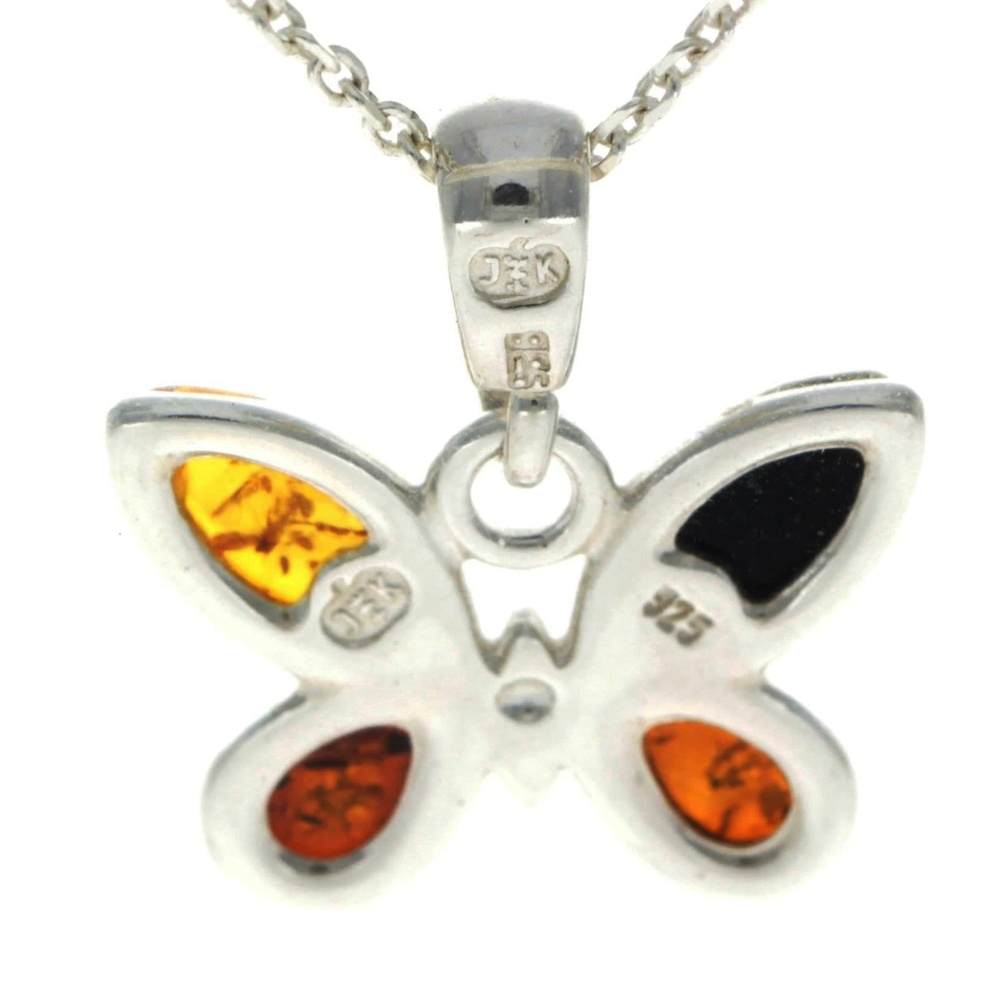 925 Sterling Silver & Genuine Baltic Amber Classic Butterfly Pendant - AA228