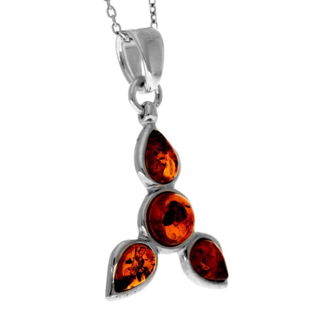 925 Sterling Silver & Genuine Baltic Amber Modern Trio Pendant AA230