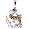 925 Sterling Silver & Genuine Baltic Amber Dragon Pendant - AA237