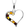 925 Sterling Silver & Genuine Baltic Amber Multi Stone Heart Pendant - AA245