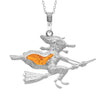 Load image into Gallery viewer, 925 Sterling Silver &amp; Genuine Baltic Amber Witch Riding a Broomstick Pendant - AA246