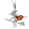 Load image into Gallery viewer, 925 Sterling Silver &amp; Genuine Baltic Amber Witch Riding a Broomstick Pendant - AA246