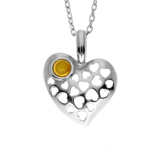 925 Sterling Silver & Genuine Baltic Amber Small Heart Pendant - AA248