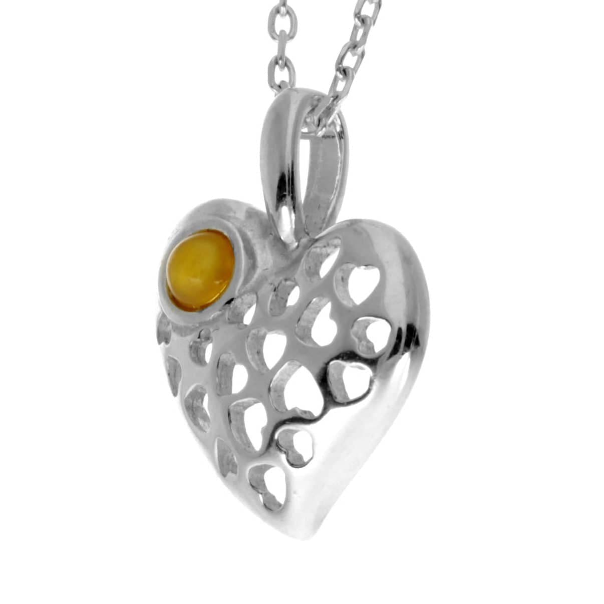 925 Sterling Silver & Genuine Baltic Amber Small Heart Pendant - AA248