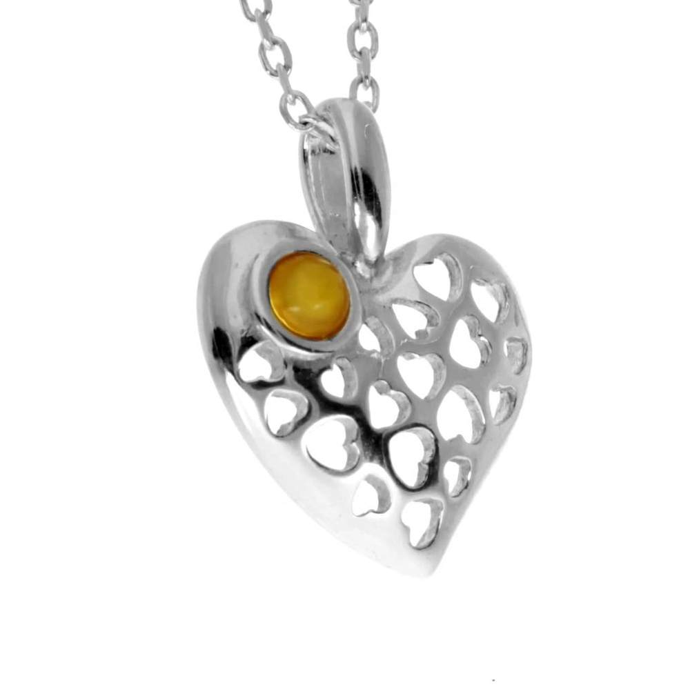 925 Sterling Silver & Genuine Baltic Amber Small Heart Pendant - AA248