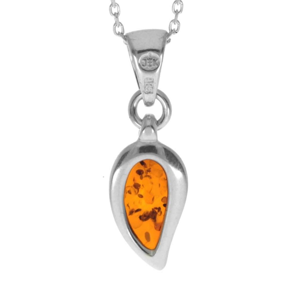 925 Sterling Silver & Genuine Baltic Amber Nugget Classic Pendant - AA249