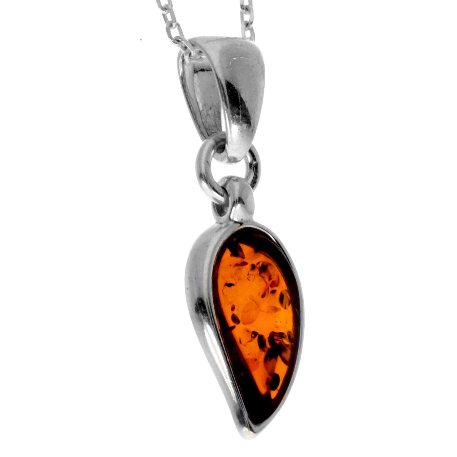 925 Sterling Silver & Genuine Baltic Amber Nugget Classic Pendant - AA249