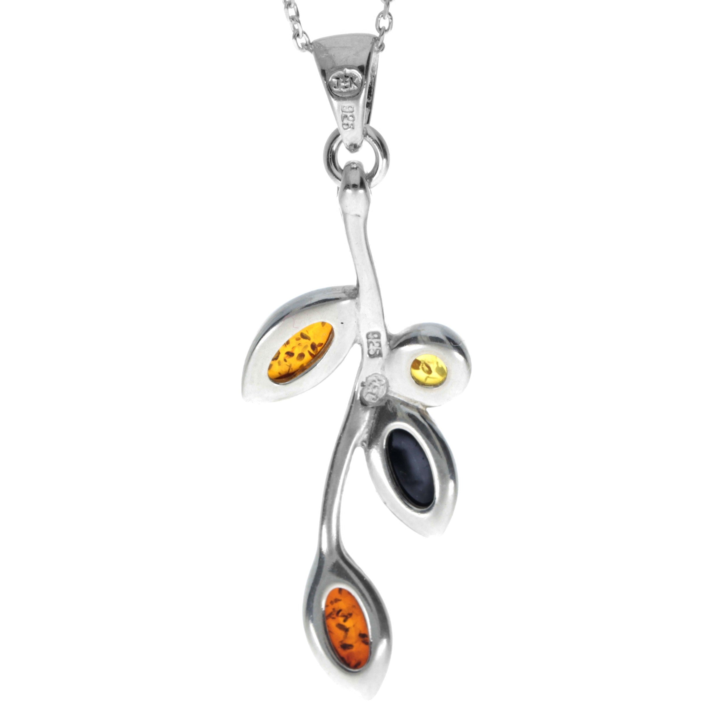 925 Sterling Silver & Genuine Baltic Amber Classic Pendant - AA250