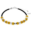 925 Sterling Silver & Genuine Baltic Amber Leather Rope Exclusive Bracelet - AA501