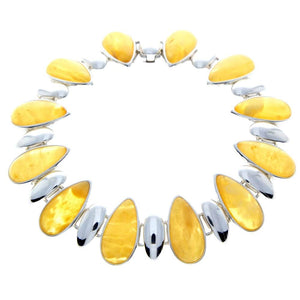 925 Sterling Silver & Genuine Baltic Amber Exclusive Link Bracelet - AA504