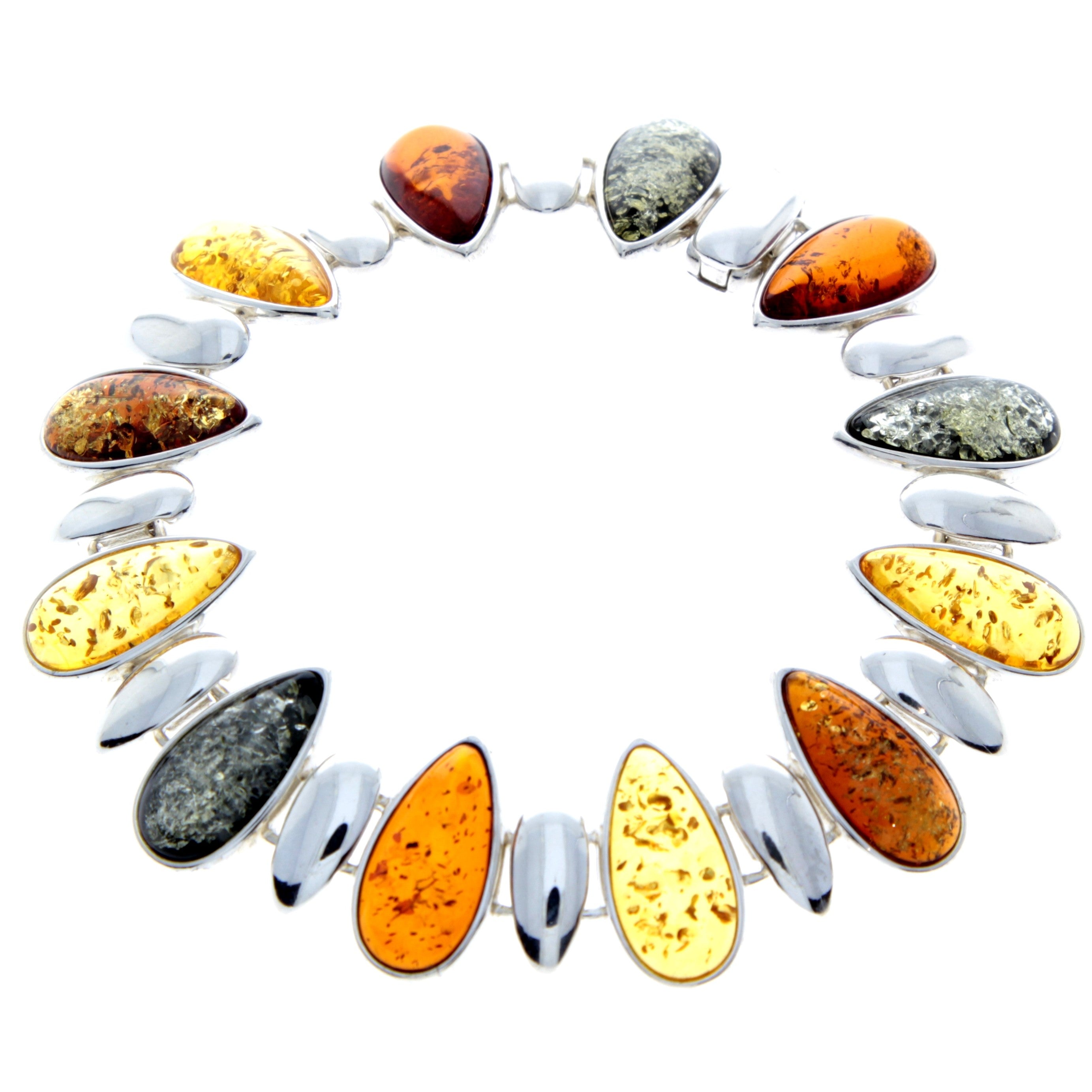 925 Sterling Silver & Genuine Baltic Amber Exclusive Link Bracelet - AA504
