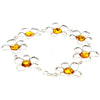 925 Sterling Silver & Genuine Baltic Amber Exclusive Flowers Link Bracelet - AA505