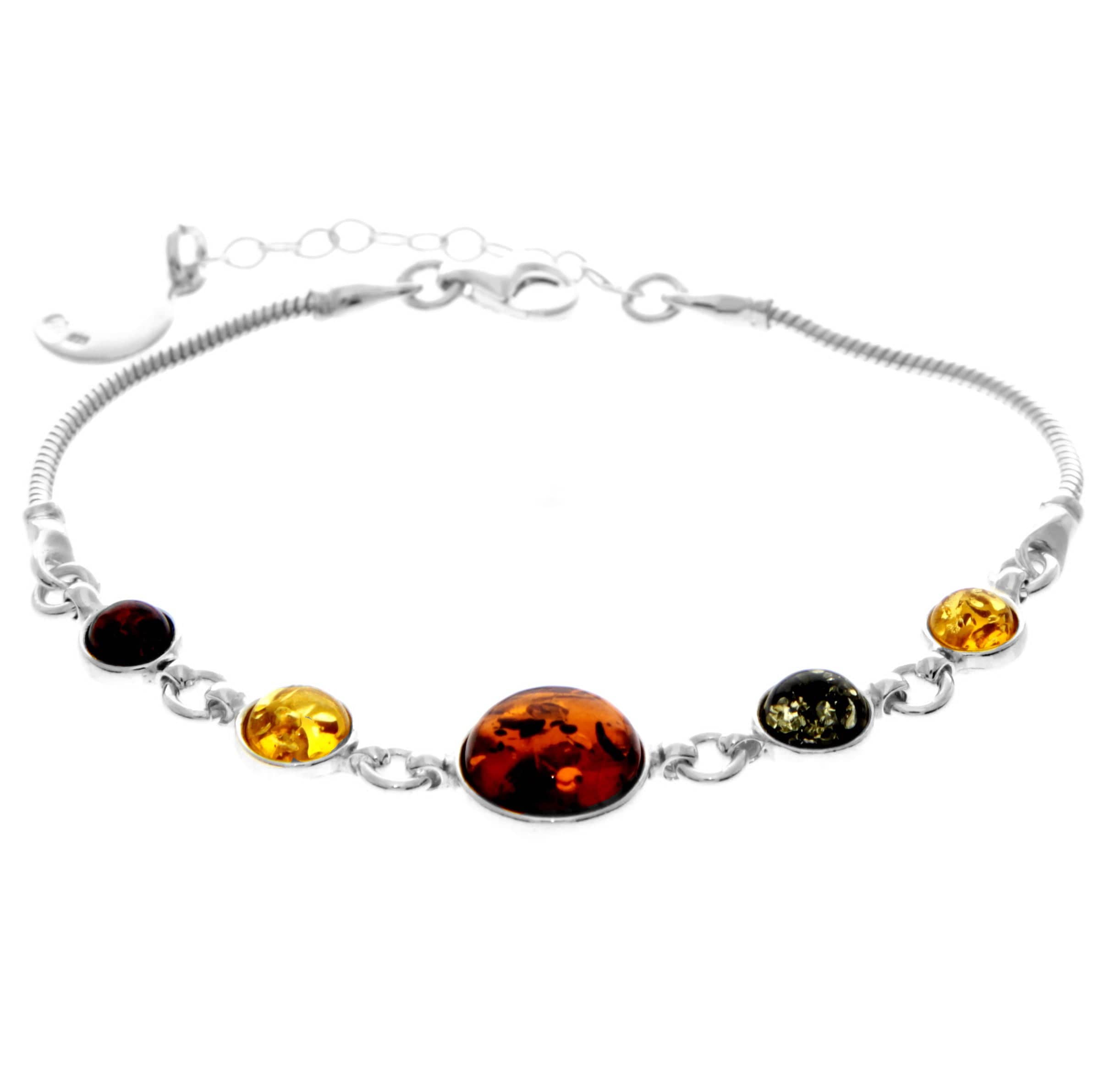 925 Sterling Silver & Genuine Baltic Amber Snake Chain Bracelet with extender - AA507