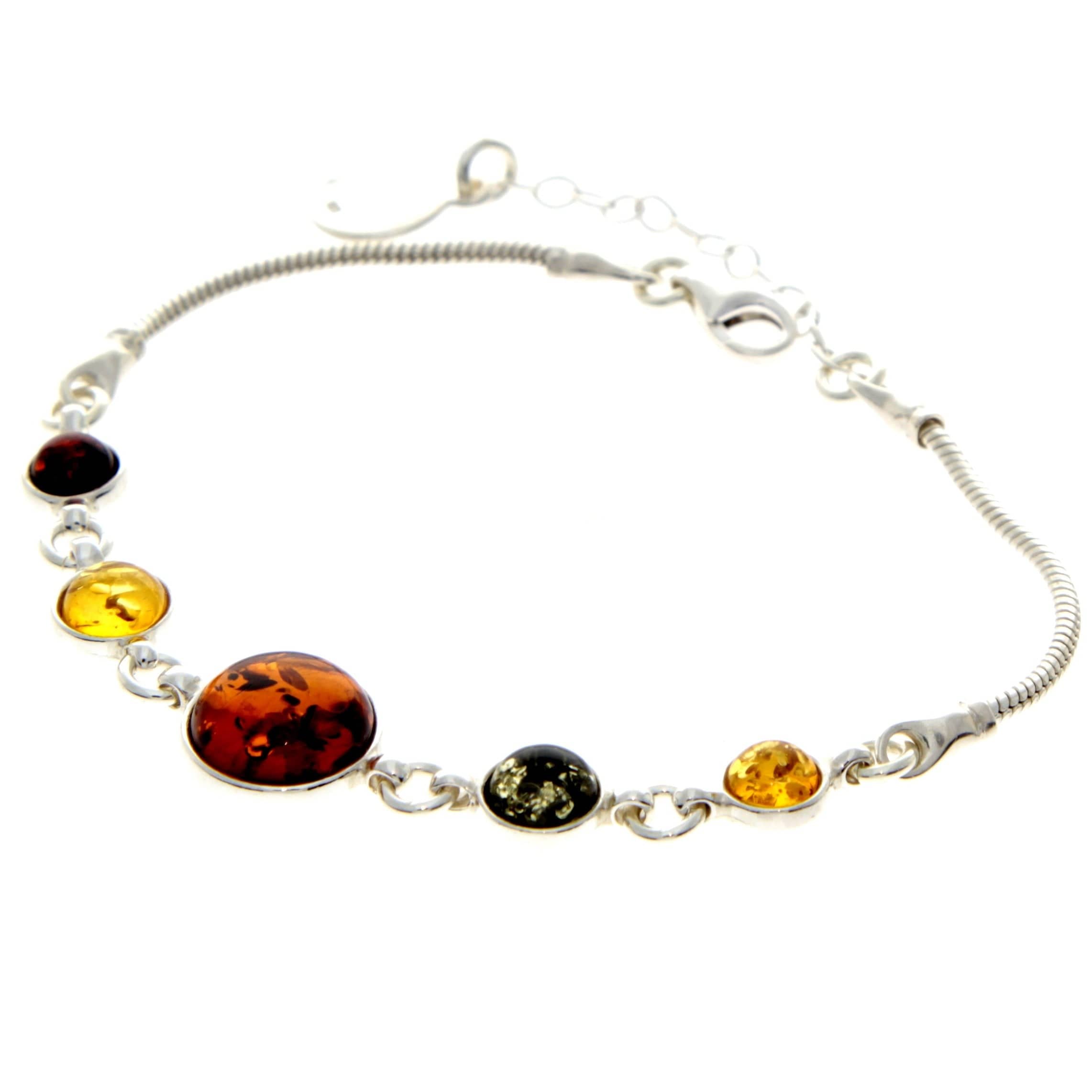 925 Sterling Silver & Genuine Baltic Amber Snake Chain Bracelet with extender - AA507