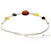 925 Sterling Silver & Genuine Baltic Amber Snake Chain Bracelet with extender - AA507