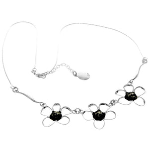 925 Sterling Silver & Genuine Baltic Amber Multi Stones Flowers Modern Exclusive Necklace - AA906