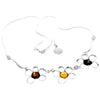 925 Sterling Silver & Genuine Baltic Amber Multi Stones Flowers Modern Exclusive Necklace - AA906