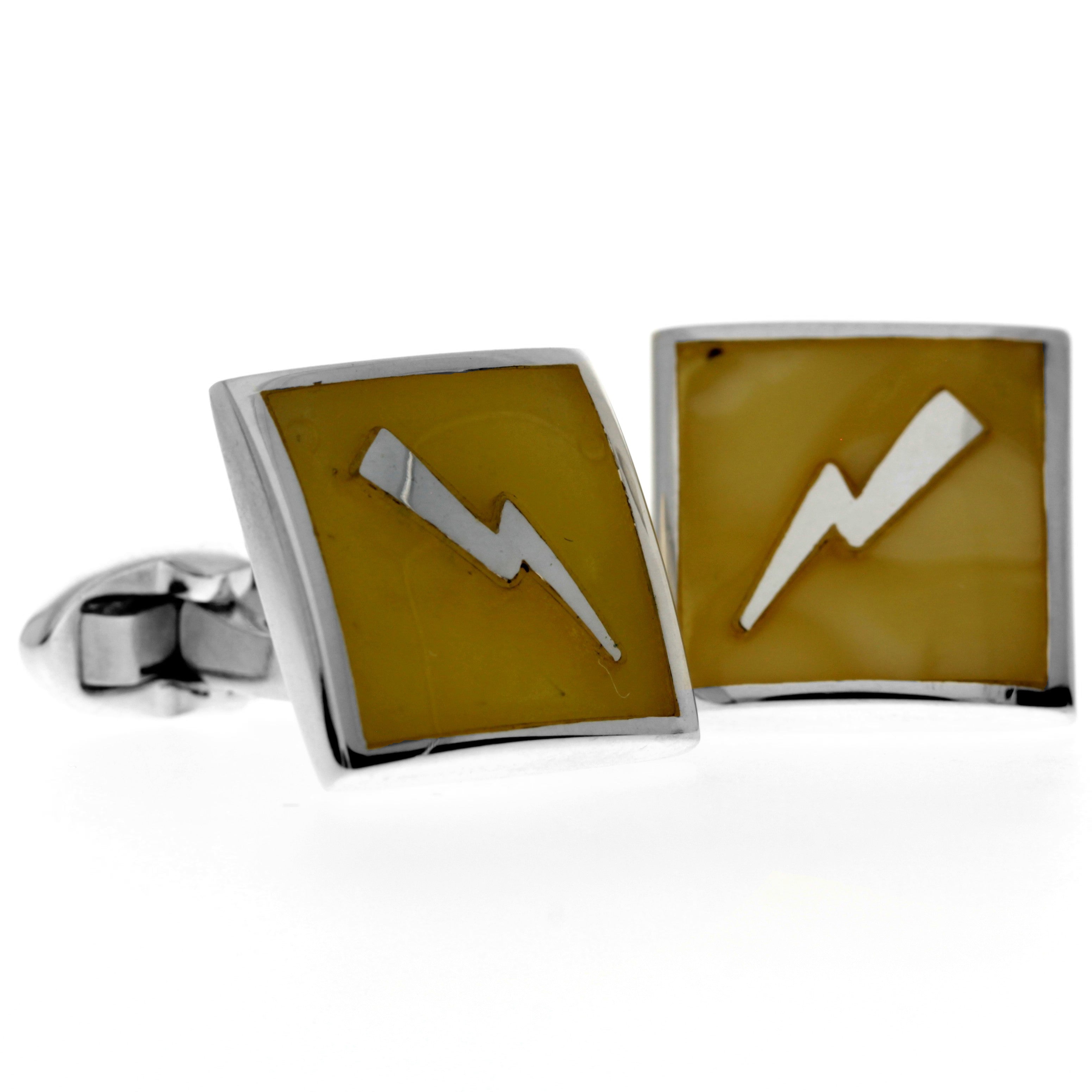 925 Sterling Silver & Genuine Baltic Amber Exclusive Thunder Lightning Cufflinks - AAC008