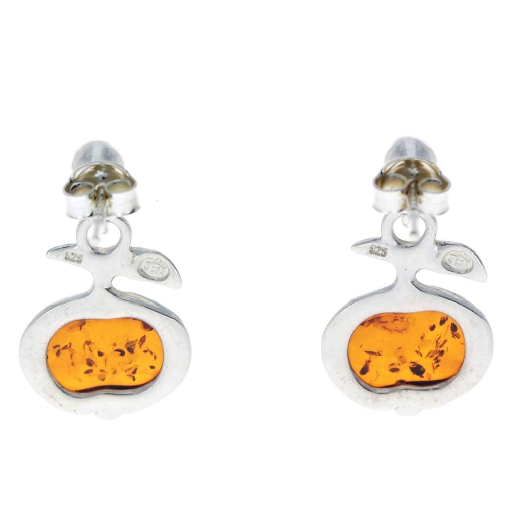 925 Sterling silver & Genuine Baltic Amber Modern Drop Apple Earrings - AB001C