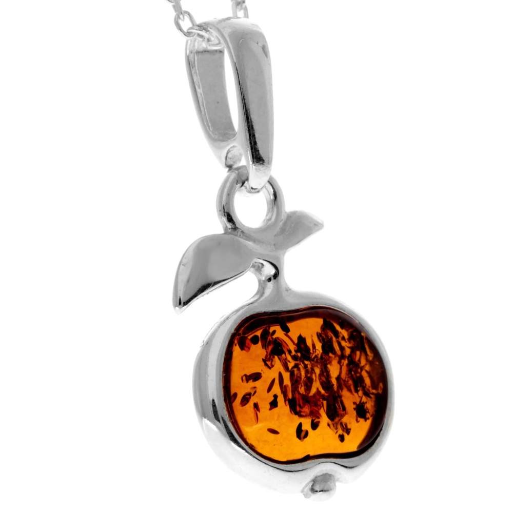 925 Steling Silver & Genuine Baltic Amber Classic Apple Pendant - AB200