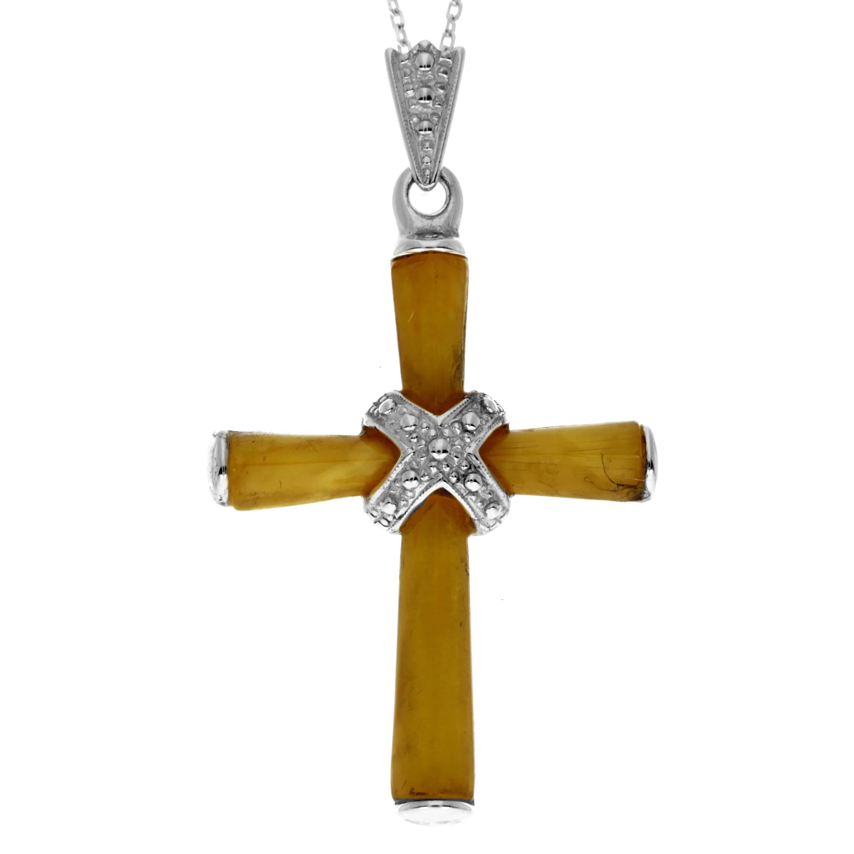 925 Sterling Silver & Genuine Baltic Amber Cross Pendant - AB207